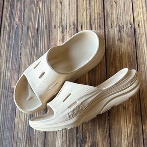 Hoka Cream Tan Recovery Slides Sandals M9 W11